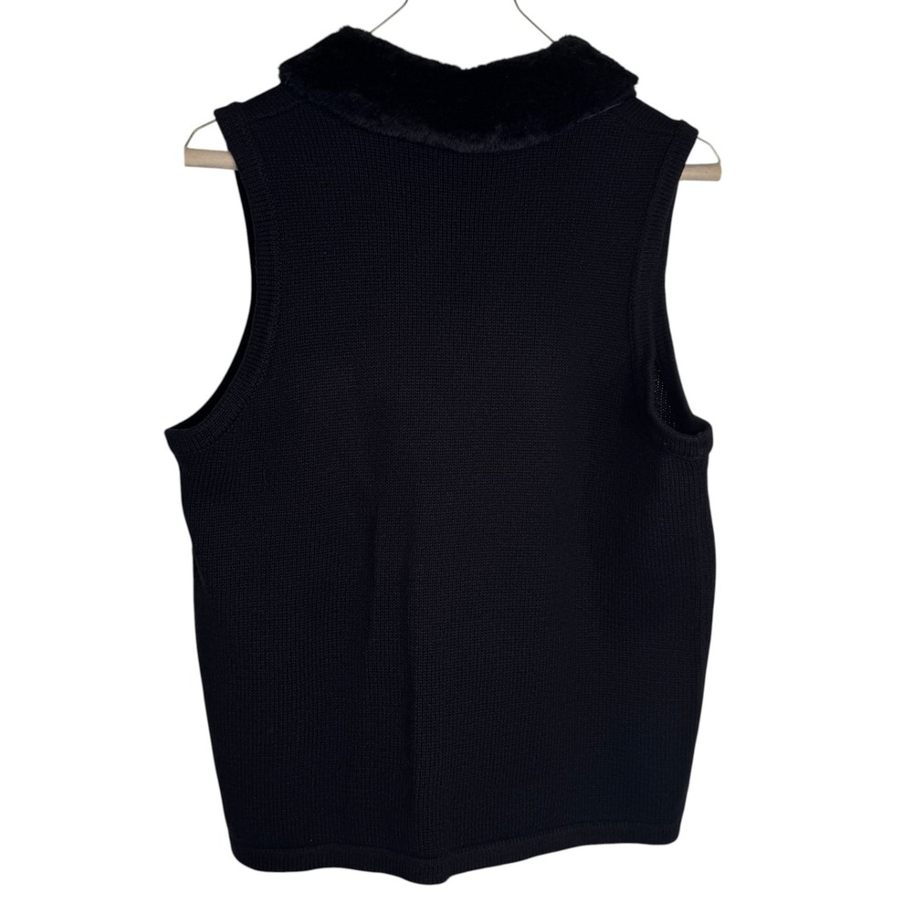 Kim Rogers Black Cardinal Sweater Vest Womens Petite M Beaded Faux Fur Christmas - Picture 13 of 13